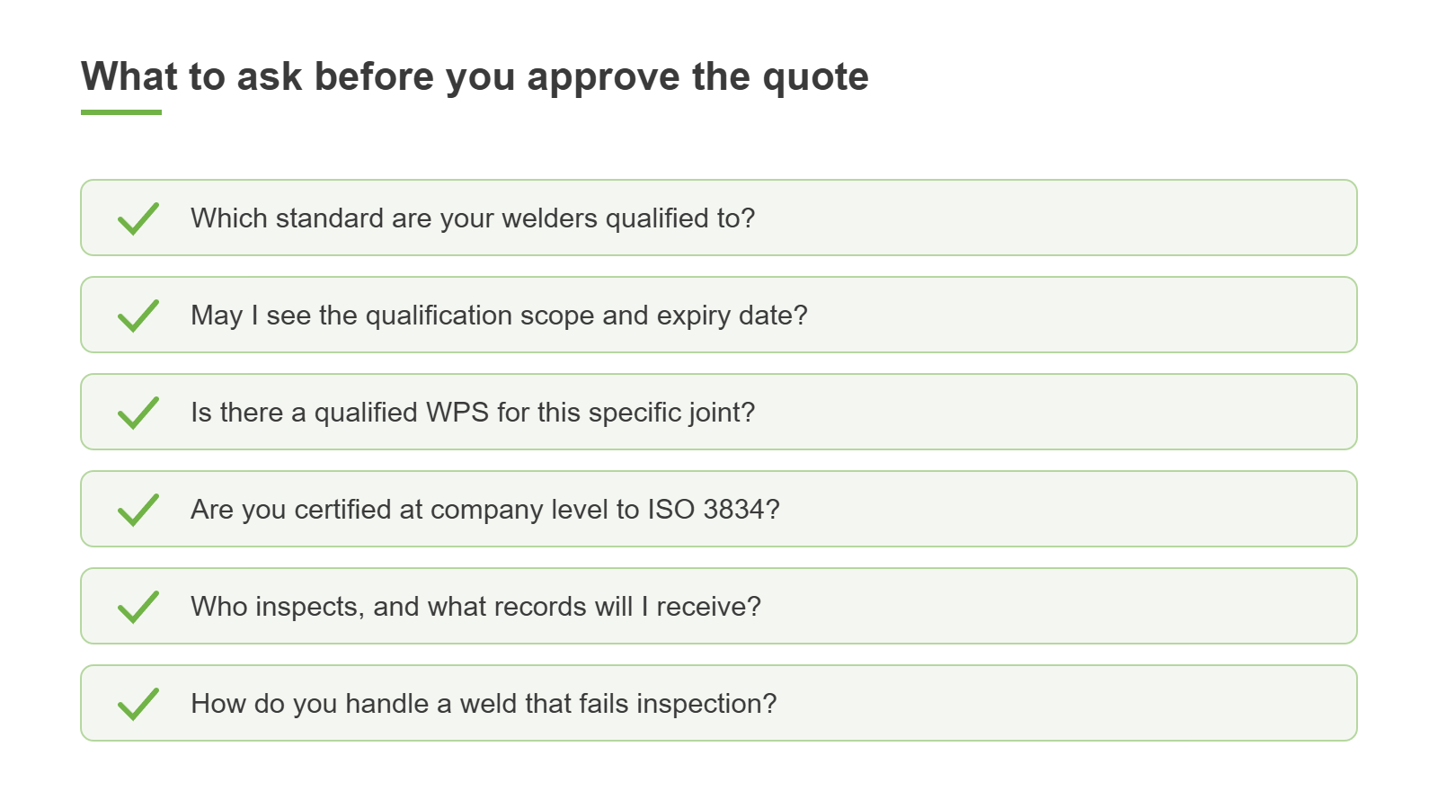Welding certification checklist for choosing a fabrication partner in Gauteng
